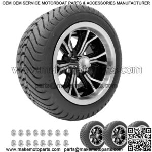 Golf Cart Wheels 12" Phenom Machine/Black on Street Tires Set of 4