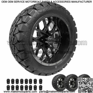 Golf Cart Wheels 14" Chaos Gloss/Black on 22" A/T Tires Cart Set of 4