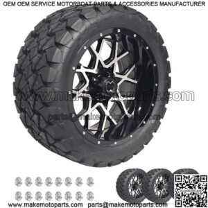 Golf Cart Wheels 14" CHAOS Machine/Black on 22" A/T Tires Carts Set of 4