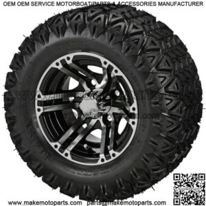 4 Golf  Cart 20X10-10 All-Terrain Tires on 10x7 Black/Machined Yukon Wheels