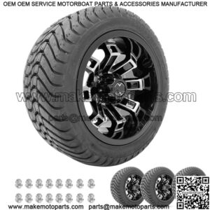 Golf Cart Wheels 12" Recluse Machine/Black on Street Tires Set of Four