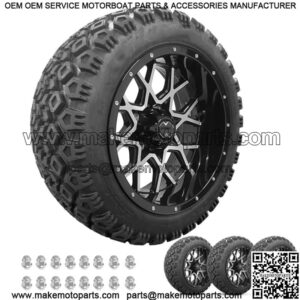 Golf Cart Wheels 14" Chaos Machine/Black on 22" Mojave Tires Carts (4)