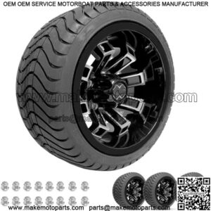 Golf Cart 12" Recluse Machined/Black Wheels on 215/35-12 Venom Street Tires (4)