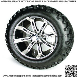 Set of 4 - 14 inch Black/Silver Wheels & 23 inch A/T Golf Cart Tires