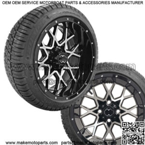 Golf Cart 14" Chaos Machine/Black Wheels on 205/30-14 Tires 2 Year Warranty
