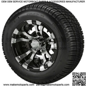 4 Golf Cart 205/50-10 DOT Tire on 10x7 Black/Machined Vampire Wheel Combo