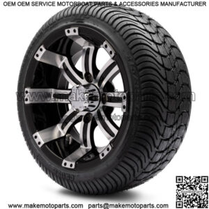 12" Machine and Black Golf Cart Wheels and Tires (215-35-12) - Set of 4