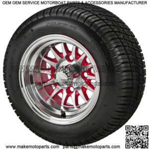 (4)Golf Cart 205/50-10 Tire on 10x7 Machined/Red 14-Spoke Wheel Free Freight