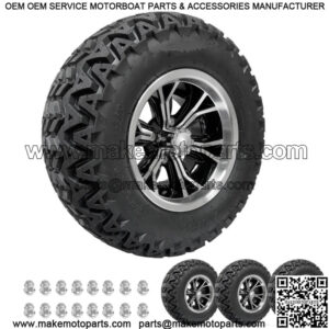 Golf Cart Wheels 12" Phenom Machine/Black on 23" Predator Tires Carts (4)