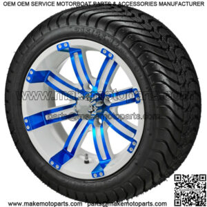 4 Golf Cart 215/35-12 Radial Tires on 12x7 White/Blue Wheels