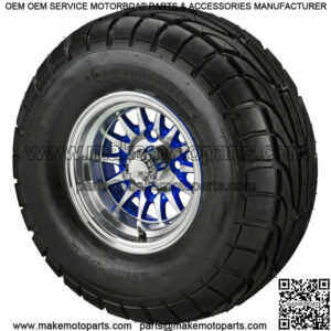 4 Golf Cart 22x10-10 Street Tires on 10x7 Machined/Blue 14-Spoke Wheels
