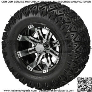 4 Golf  Cart 20X10-10 All-Terrain Tires on 10x7 Black/Machined  Wheels