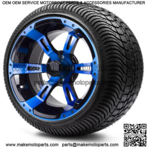 14" Ambush Blue and Black Golf Cart Wheels and Tires (205-30-14) - Set of 4