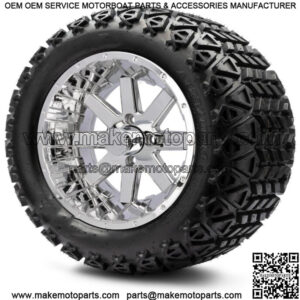 14" Assault Chrome Golf Cart Wheels and Tires (23x10.00-14) - Set of 4