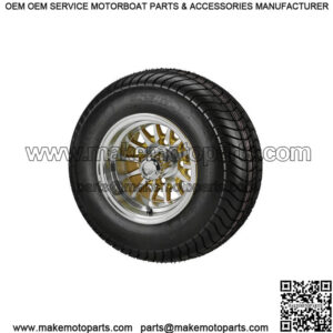 (4)Golf Cart 205/65-10 DOT Tires on 10x7 Machined/Gold 14-Spoke Wheels