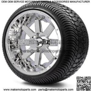 14" Assault Chrome Golf Cart Wheels and Tires (205-30-14) Set of 4