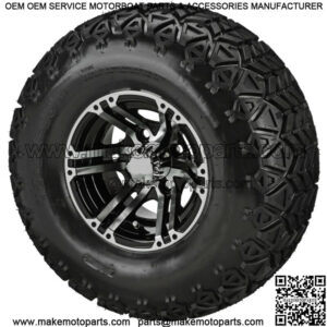 4 Golf  Cart 22x11-10 All-Terrain Tires on 10x7 Black/Machined Yukon Wheels