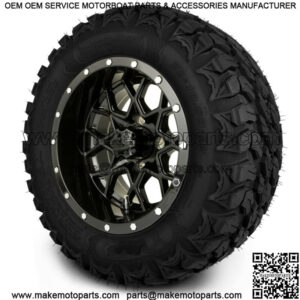12" Glossy Black Golf Cart Wheels and Gripz Tires (22x10-12)