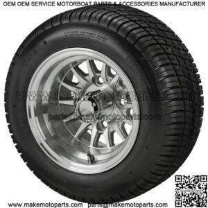 (4)Golf Cart 205/50-10 Tire on 10x7 Machined/Silver 14-Spoke Wheel Free Freight