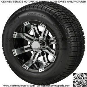 Set of 4 Golf Cart 205/50-10 DOT Tire on 10x7 Black/Machined Wheel