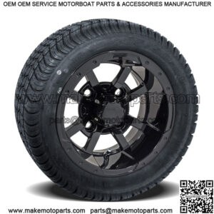 Set of 4 - 10 inch Black Golf Cart Wheels On Low Profile Tires