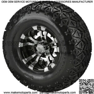 4 Golf  Cart 22x11-10 All-Terrain Tires on 10x7 Black/Machined Vampire  Wheels