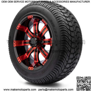 12" Red and Black Golf Cart Wheels and Tires (215-50-12) - Set of 4