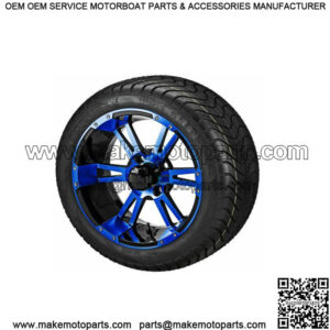 4 Golf Cart 215/35-12 Radial Tires on 12x7 Black/Blue Raptor Wheels