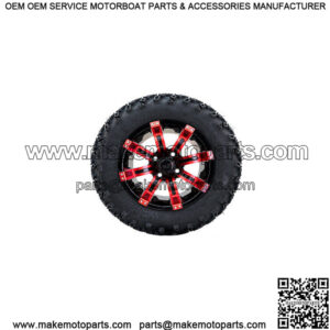 Set of 4 12" Black/Red Golf Cart Wheels on 22" All Terrain Tires