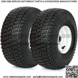 15x6.00-6 Lawn Mower Tires with Rim, 3" Offset Hub, 3/4" Bushing, 4 Ply Tubeless, 15x6-6 Tractor Turf Tire, Set of 2