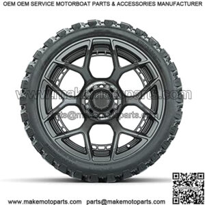 Evolution Gunmetal 15" Lifted Golf Cart Wheels Mounted on 23" Steel Belted Radial All-Terrain Tires (23x10-15) | Set of 4