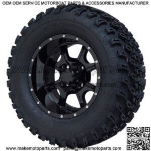 12" Stalker Gloss Black Wheels and 23" All Terrain Golf Cart Tires-Set of 4