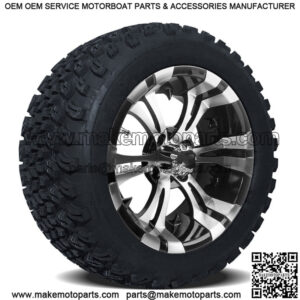 Set of 4- 14 inch Vampire Machined Wheels on 23" A/T Tires for Lifted Golf Carts