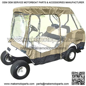 Formosa Covers 4 Person Golf Cart Driving Enclosure Cover (2 Front Passenger with 2 Person Rear Facing Bench Short Roof 58") 4-Sided Transparent Windows | Durable YKK Door Zipper | Grey or Taupe