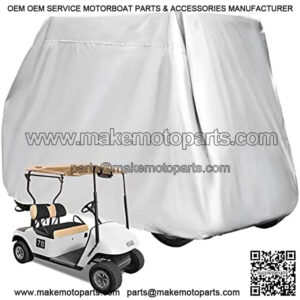 4 Passenger Golf Cart Cover Fits EZGO, Club Car, Yamaha, 400D Waterproof Windproof Sunproof Outdoor All-Weather Polyester Full Cover with Backside Zipper Doors - Grey/Sliver