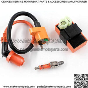 High Performance Racing AC Cdi Box 6pin + Ignition Coil + 3 Electrode Spark Plug for GY6 50cc 80cc 125cc 150cc Moped Scooter ATV Go Kart