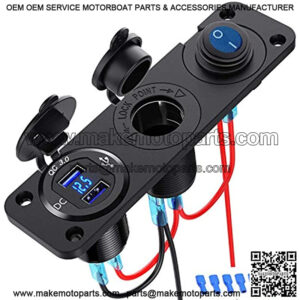 Dual QC3.0 Cigarette Lighter Socket Splitter, USB Car Charger Socket Panel Switch 250W Waterproof 12V Dual USB Charger Power Adapter Outlet with Aluminum Shell for Car Boat Marine