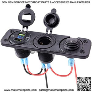MOTOR 4 in 1 Car Charger Panel, 12V Cigarette Lighter Socket Panel Splitter & Dual QC3.0 USB Ports w/LED Voltmeter Display & ON/OFF Toggle Switch for Car Boat Marine Motorcycle Truck