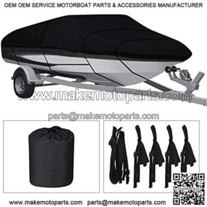Waterproof Heavy Duty 210D Boat Cover Trailerable Fishing Ski Bass V-Hull Tri-Hull Runabouts Black