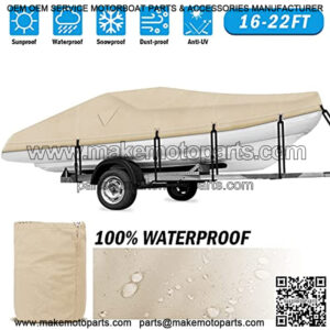 Rockvale Boat Cover, Heavy Duty 600D Trailerable Waterproof Boat Canvas, Universal Marine Grade Outboard Boat Shade for Bass Boat, Tri-Hull, V-Hull, Ski, Fishing Runabout Boat(20-22ft,Beige)