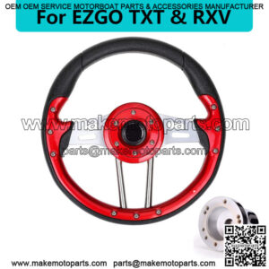Golf Cart Steering Wheel & Chrome Hub Adapter for EZGO TXT RXV Cart Parts Red