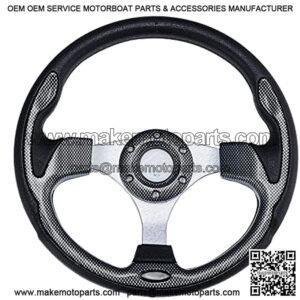 Universal Racing Steering Wheel for Golf Cart, EZGO Yamaha Club Car DS & Precedent , Aluminum with Horn Button for Car, 12.5"/320mm 6 Bolts Grip Vinyl Leather, black & carbon fiber