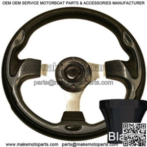 Club Car DS Golf Cart Carbon Fiber Rally Steering Wheel with Black Adapter