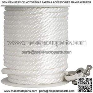 Young Marine Premium Solid Braid MFP Anchor Line Braided Anchor Rope/Line 3/8 Inch 100FT with Stainless Steel Thimble & Shackle (3/8" x 100', White)