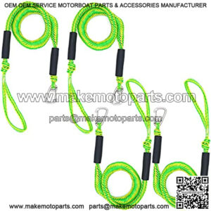 Bungee Boat Dock Lines Green Mooring Ropes 4 Pack with Stainless Steel Clip Accessories for Boats PWC, Kayak, Watercraft,SeaDoo,Jet Ski, Pontoon, Canoe, Power Boat(4ft -5.5ft)