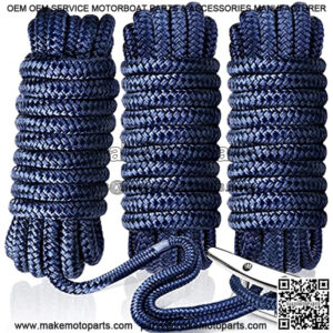 Dock Lines&Ropes Boat Accessories-3PC 1/2inX15 Ropes for Boats Double-Braided Mooring Marine Ropes with 12in Eye Loop for Docking,6500 lbs Breaking Strength Boating Gifts for Men(Navy Blue)