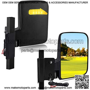 Only Fit 0.75 & 1 Inch Square Strut, No-Drilling Required Golf Cart Side Mirror Kit with LED Turn Signal Light for EZGO Yamaha Club Car Carts Adjustable Golf Cart Folding Rear View Mirrors Set