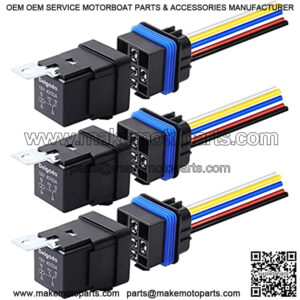 3Pack Waterproof Integrated Automobile Relay,5-PIN 12V DC 40/30 Amp SPDT Relay and Harness Set with Socket,Iron Back and 14 AWG Copper Wires for Boat Truck Motorcycle
