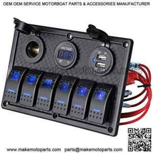 4/6/8 Gang Rocker Switch Panel, Waterproof Fuse Panels, Dual USB Charger Port DC 12V Power Socket, 12/24V Breaker Switches, for RV Marine Car Vehicles Truck Boat, Blue Light