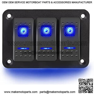 3 Gang Rocker Switch Aluminum Panel Waterproof, 12V/24V Toggle Switch Panel,Premium 5 Pin ON-Off Car Boat Switch Panel,Blue LED Light Pre-Wired Switch Panel for Marine Boat Car Rv Vehicles Truck